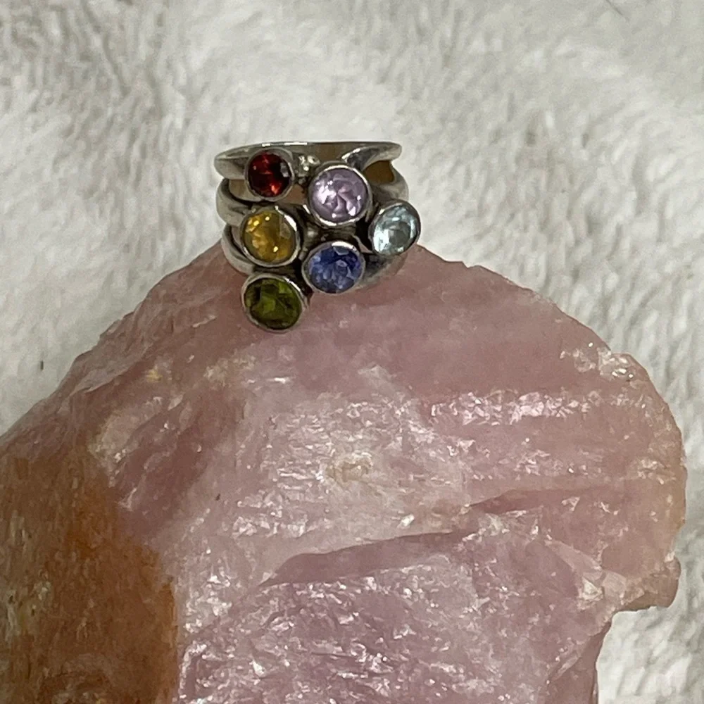 Vintage Multiple Gemstone Sterling Silver Ring